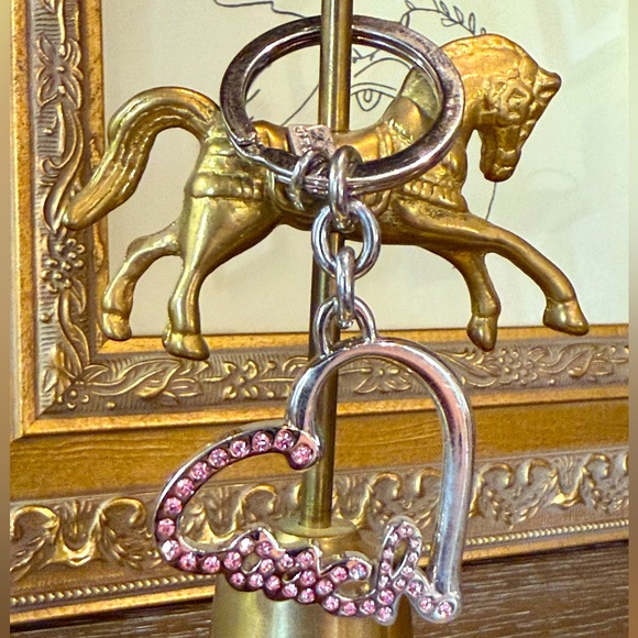 Coach Signature Pave Crystal Script Heart Key Chain Key Ring 92361 EUC approx 3” - Picture 6 of 9